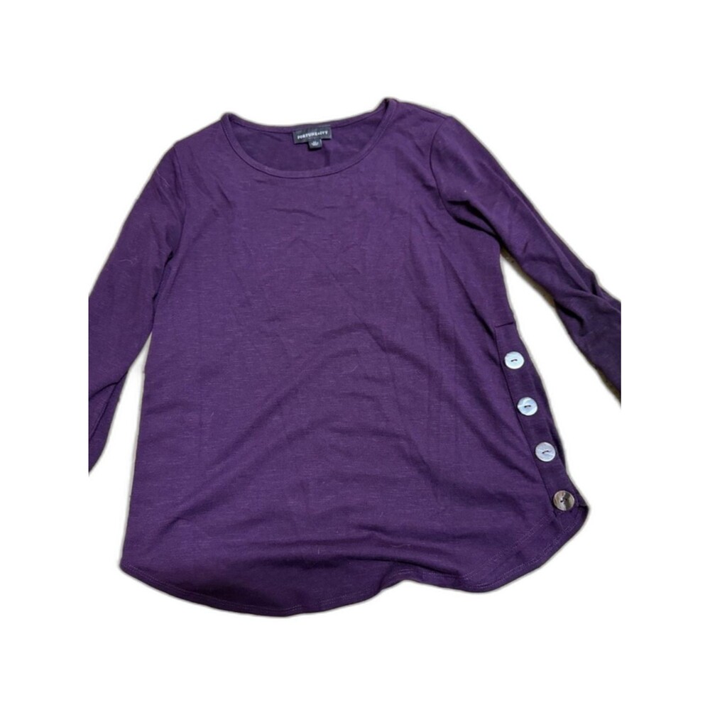 Women’s Purple Long Sleeve Button-Hem Knit Top